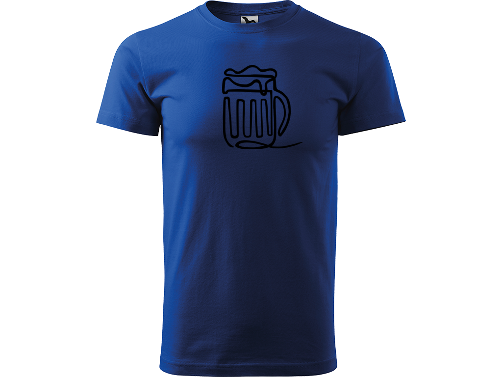 Ručně malované pánské bavlněné tričko - Jednotahové Pivo Barva trička: MODRÁ, Velikost trička: S, Barva motivu: ČERNÁ