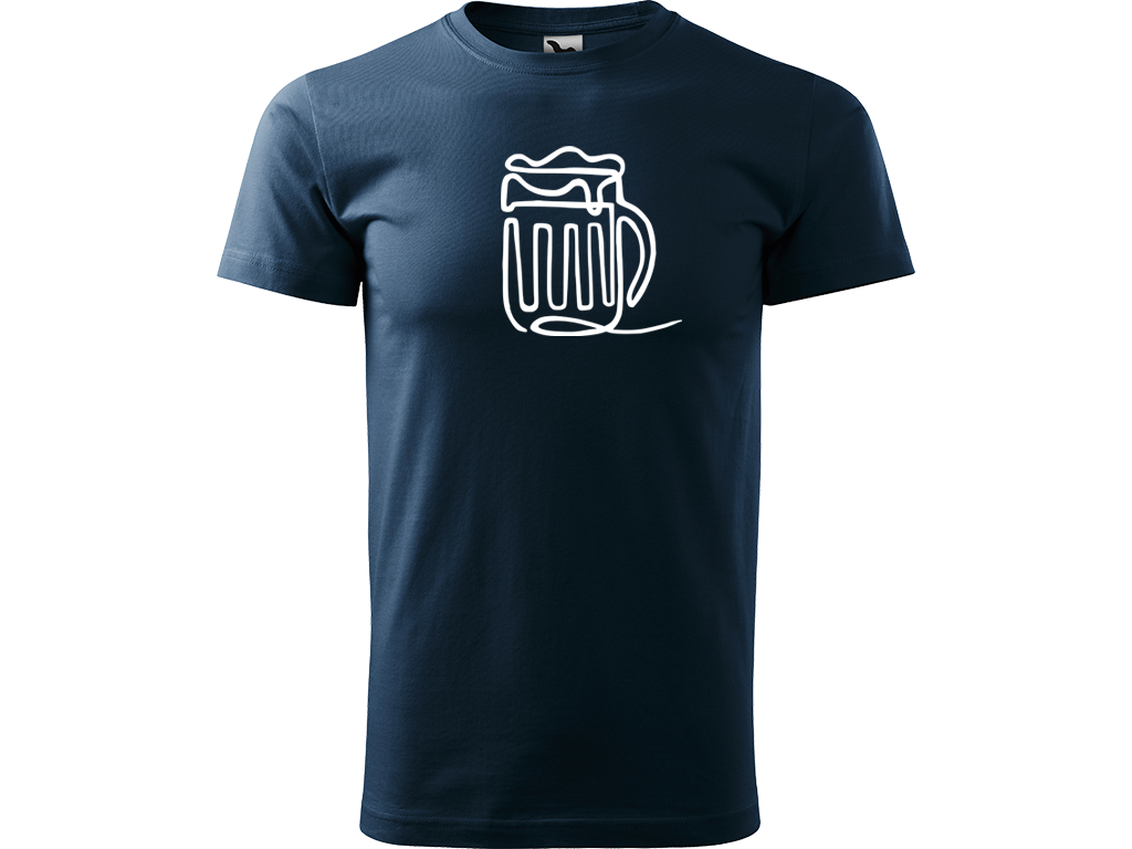 Ručně malované pánské bavlněné tričko - Jednotahové Pivo Barva trička: NÁMOŘNICKÁ MODRÁ, Velikost trička: M, Barva motivu: BÍLÁ