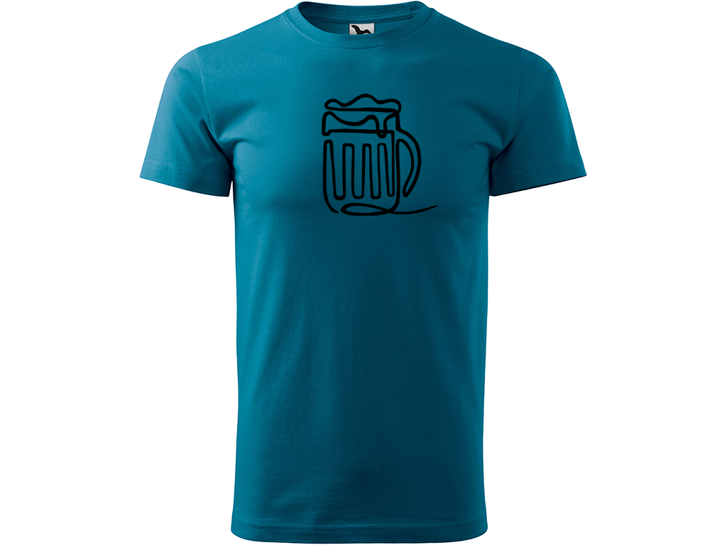Ručně malované pánské bavlněné tričko - Jednotahové Pivo Barva trička: PETROLEJOVÁ, Velikost trička: S, Barva motivu: ČERNÁ