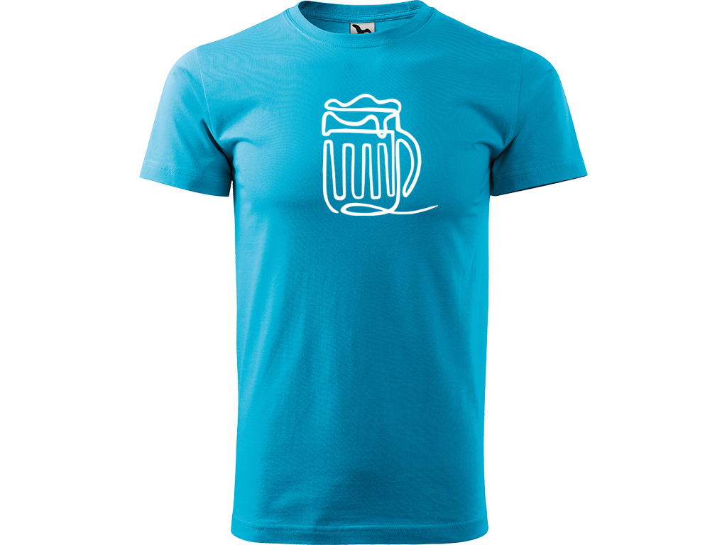 Ručně malované pánské bavlněné tričko - Jednotahové Pivo Barva trička: TYRKYSOVÁ, Velikost trička: M, Barva motivu: BÍLÁ