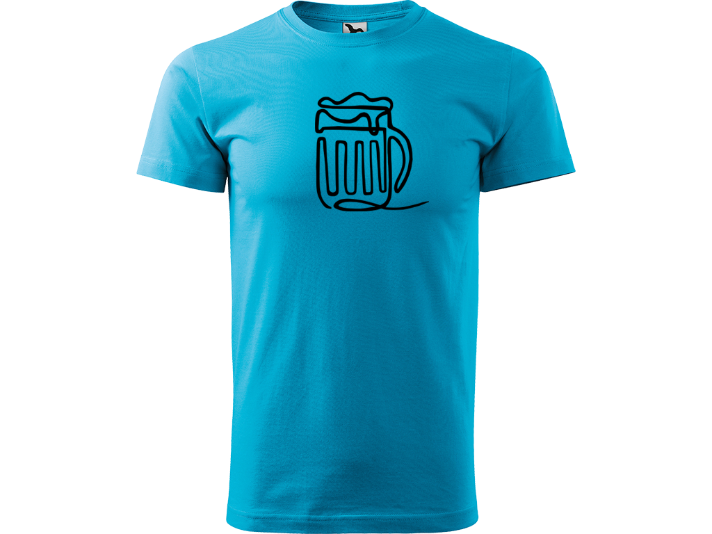 Ručně malované pánské bavlněné tričko - Jednotahové Pivo Barva trička: TYRKYSOVÁ, Velikost trička: L, Barva motivu: ČERNÁ
