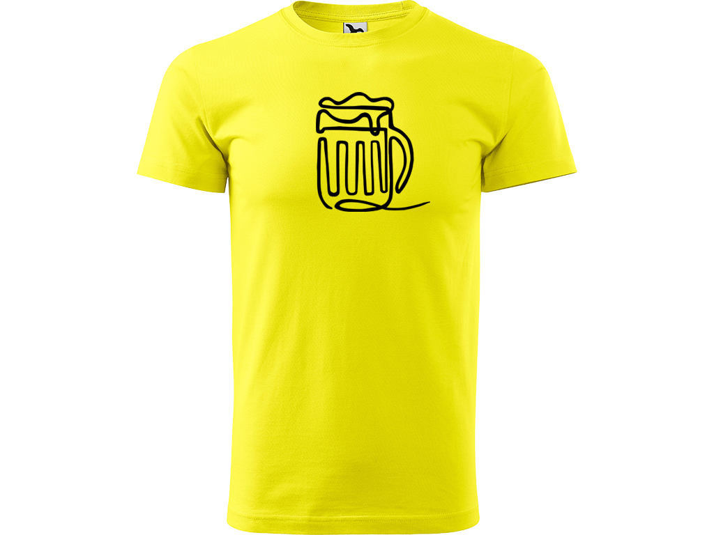 Ručně malované pánské bavlněné tričko - Jednotahové Pivo Barva trička: CITRONOVÁ, Velikost trička: XXL, Barva motivu: ČERNÁ