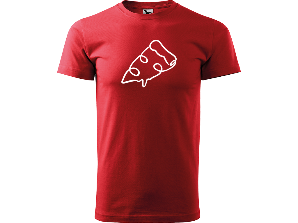 Ručně malované pánské bavlněné tričko - Jednotahová Pizza Barva trička: ČERVENÁ, Velikost trička: L, Barva motivu: BÍLÁ