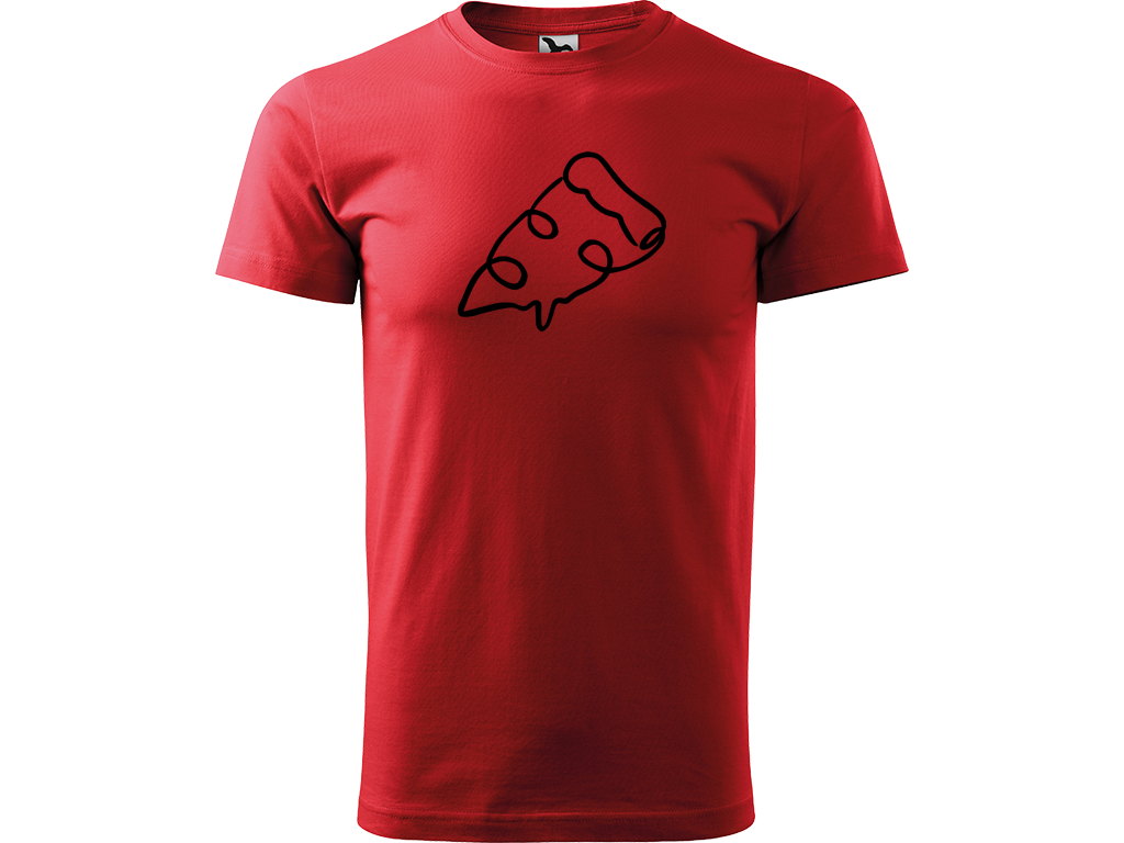 Ručně malované pánské bavlněné tričko - Jednotahová Pizza Barva trička: ČERVENÁ, Velikost trička: M, Barva motivu: ČERNÁ