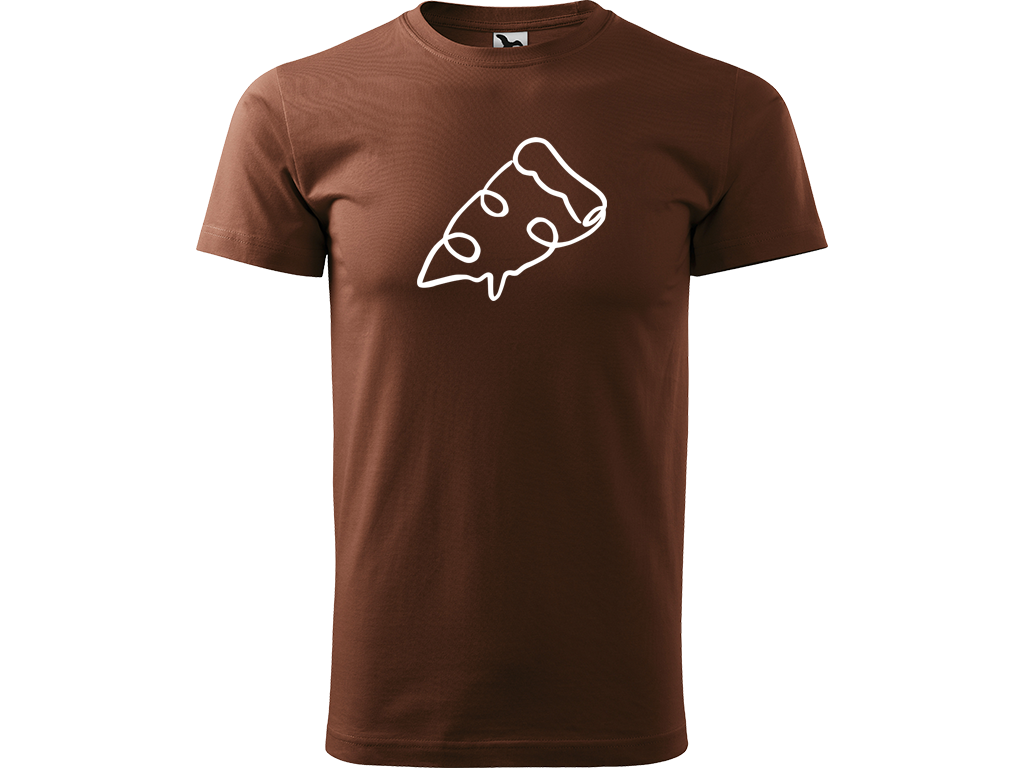 Ručně malované pánské bavlněné tričko - Jednotahová Pizza Barva trička: ČOKOLÁDOVÁ, Velikost trička: L, Barva motivu: BÍLÁ