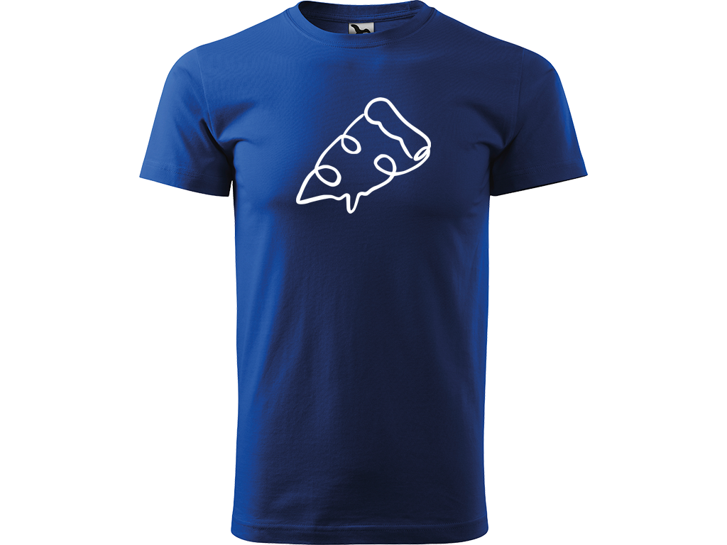 Ručně malované pánské bavlněné tričko - Jednotahová Pizza Barva trička: MODRÁ, Velikost trička: L, Barva motivu: BÍLÁ