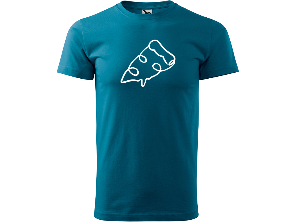 Ručně malované pánské bavlněné tričko - Jednotahová Pizza Barva trička: PETROLEJOVÁ, Velikost trička: XL, Barva motivu: BÍLÁ