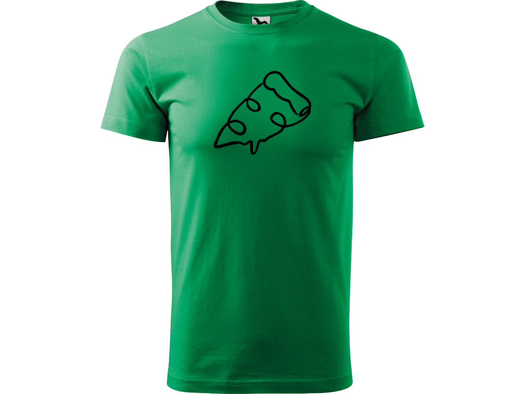 Ručně malované pánské bavlněné tričko - Jednotahová Pizza Barva trička: STŘEDNĚ ZELENÁ, Velikost trička: XL, Barva motivu: ČERNÁ