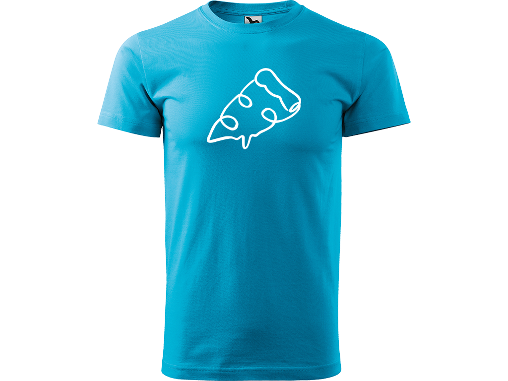 Ručně malované pánské bavlněné tričko - Jednotahová Pizza Barva trička: TYRKYSOVÁ, Velikost trička: L, Barva motivu: BÍLÁ