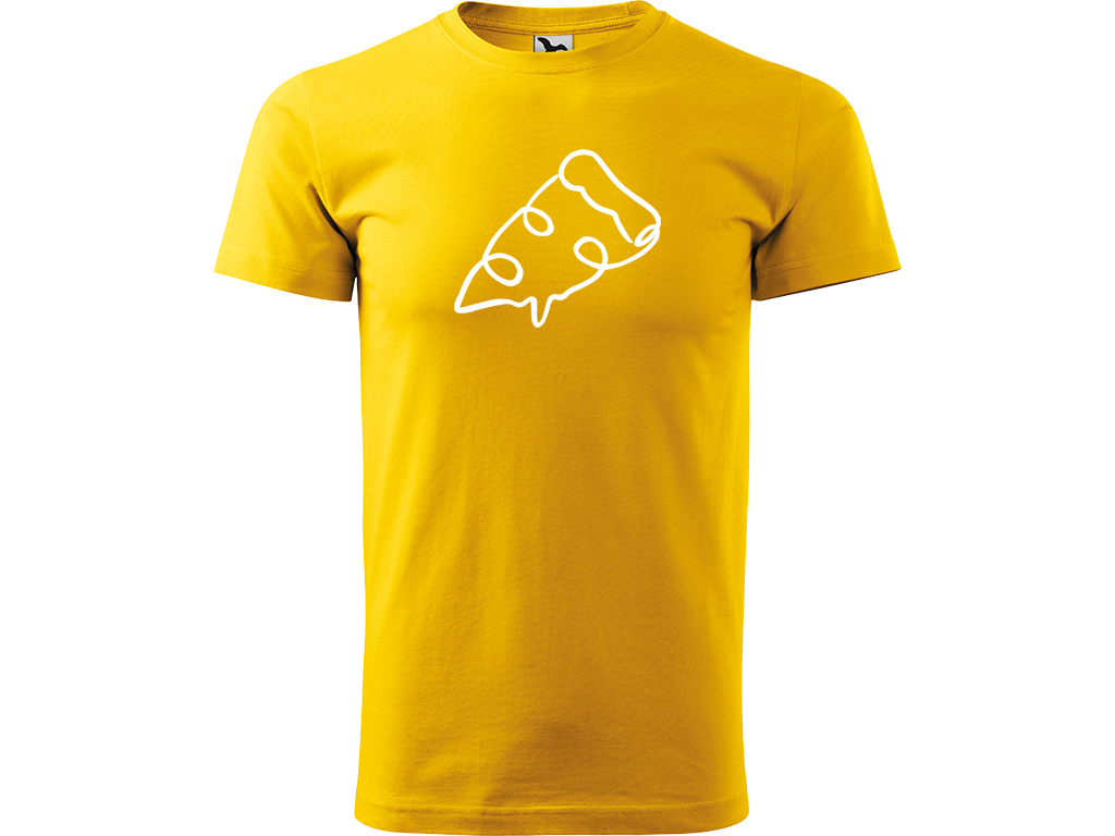 Ručně malované pánské bavlněné tričko - Jednotahová Pizza Barva trička: ŽLUTÁ, Velikost trička: XXL, Barva motivu: BÍLÁ