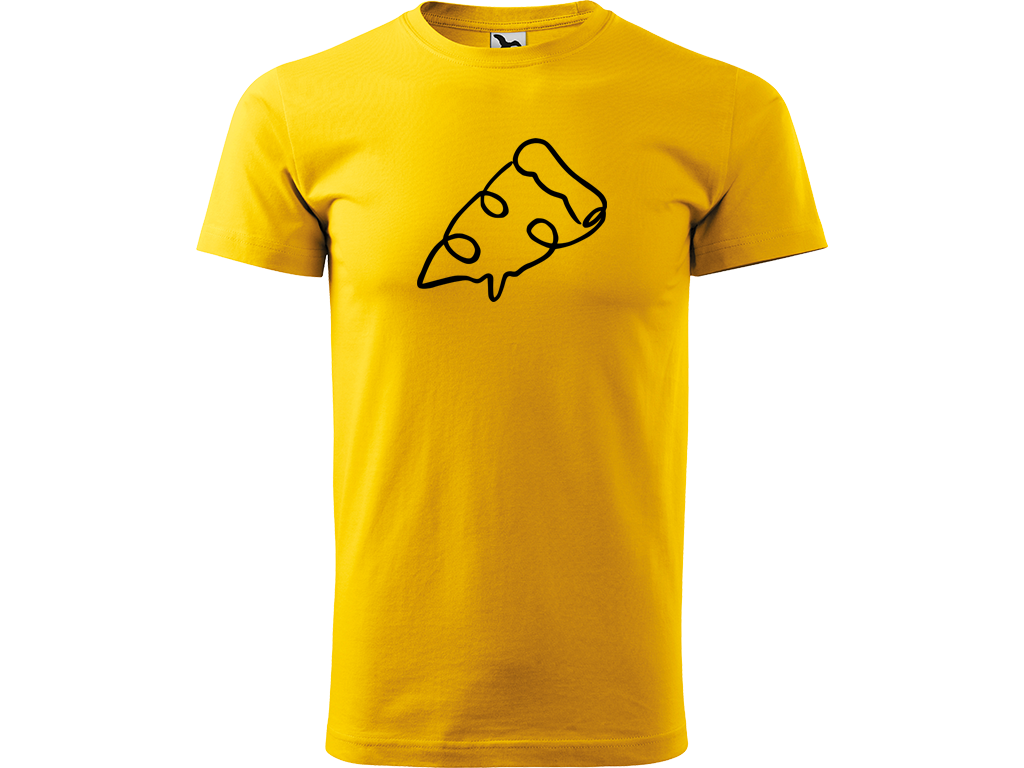 Ručně malované pánské bavlněné tričko - Jednotahová Pizza Barva trička: ŽLUTÁ, Velikost trička: XS, Barva motivu: ČERNÁ