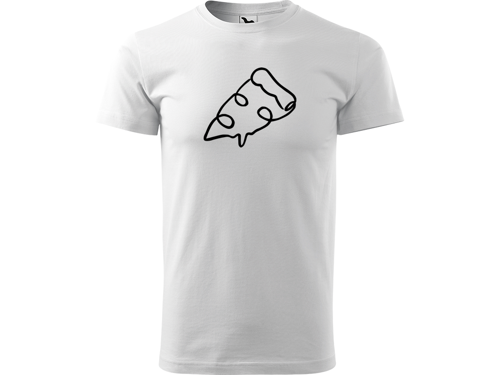 Ručně malované pánské bavlněné tričko - Jednotahová Pizza Barva trička: BÍLÁ, Velikost trička: XXL, Barva motivu: ČERNÁ