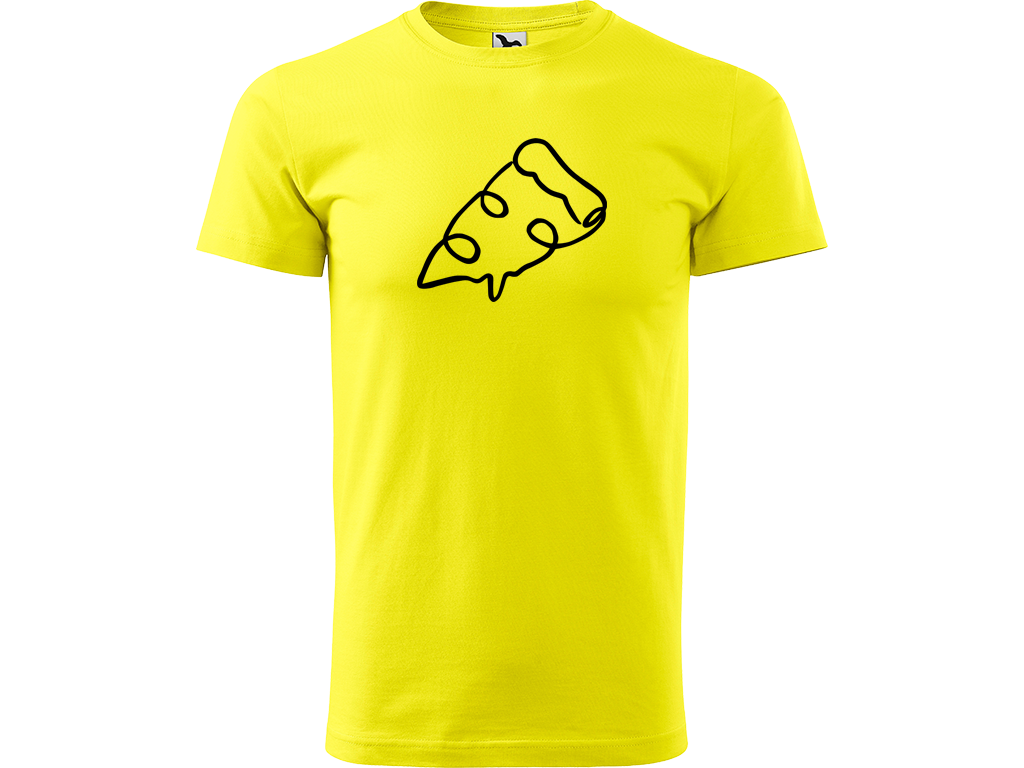 Ručně malované pánské bavlněné tričko - Jednotahová Pizza Barva trička: CITRONOVÁ, Velikost trička: S, Barva motivu: ČERNÁ