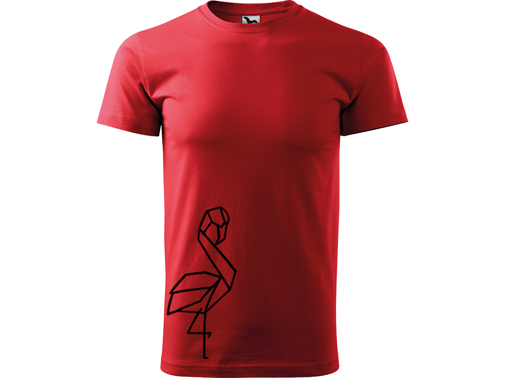 Ručně malované pánské bavlněné tričko - Plameňák Barva trička: ČERVENÁ, Velikost trička: M, Barva motivu: ČERNÁ