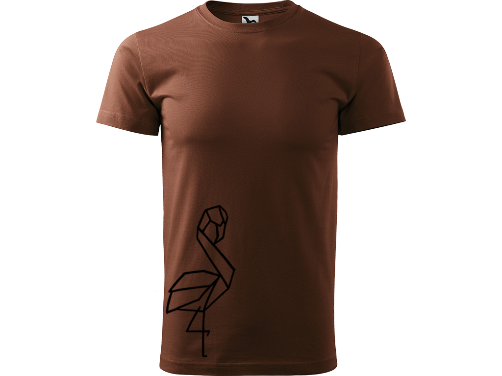 Ručně malované pánské bavlněné tričko - Plameňák Barva trička: ČOKOLÁDOVÁ, Velikost trička: M, Barva motivu: ČERNÁ