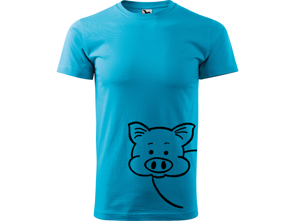 Ručně malované pánské bavlněné tričko - Prasátko Barva trička: TYRKYSOVÁ, Velikost trička: XL, Barva motivu: ČERNÁ