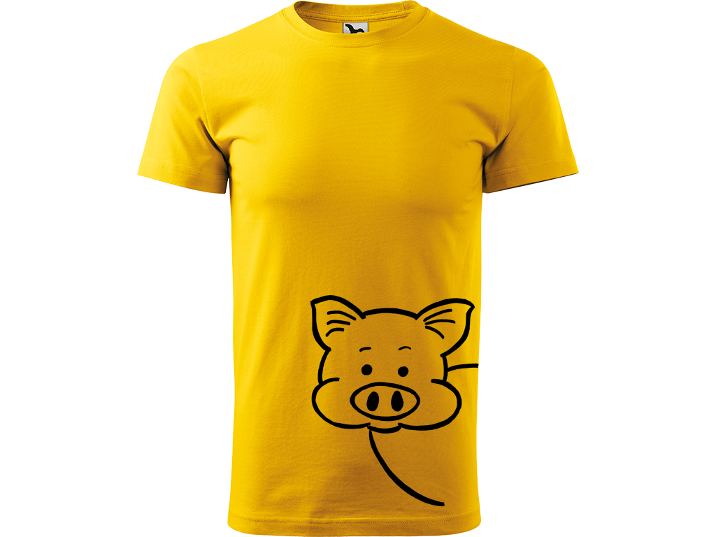 Ručně malované pánské bavlněné tričko - Prasátko Barva trička: ŽLUTÁ, Velikost trička: S, Barva motivu: ČERNÁ