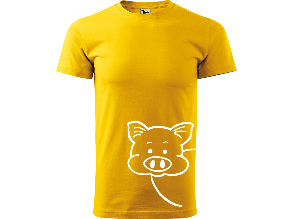 Ručně malované pánské bavlněné tričko - Prasátko Barva trička: ŽLUTÁ, Velikost trička: M, Barva motivu: BÍLÁ