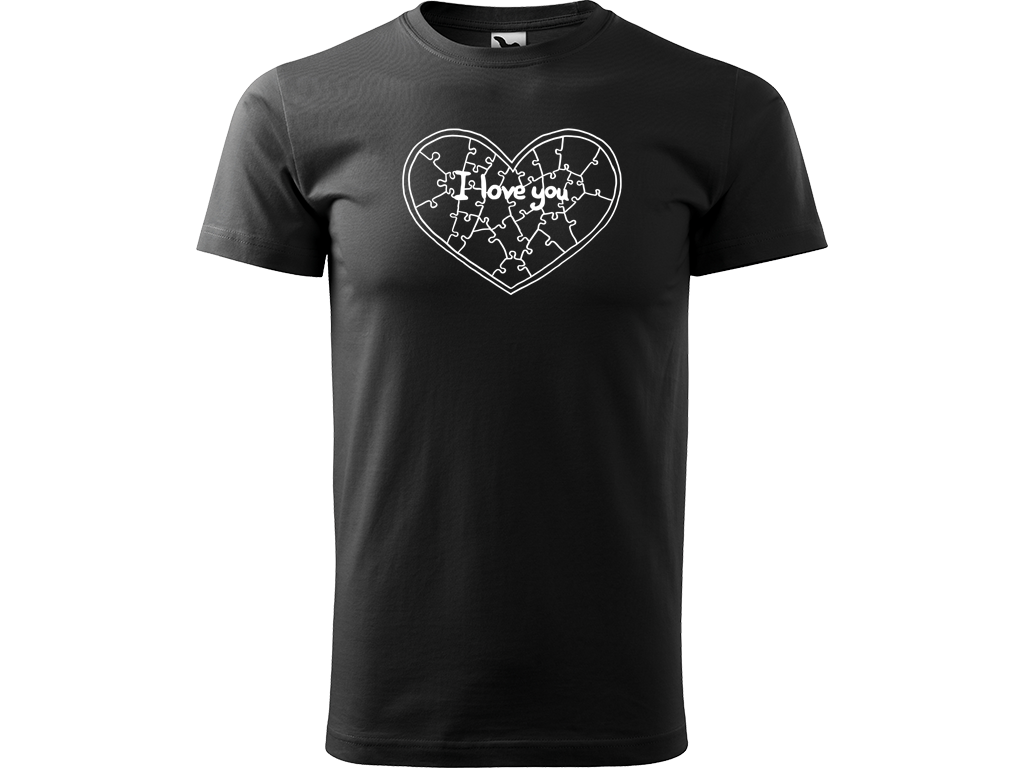 Ručně malované pánské bavlněné tričko - Puzzle Srdce Barva trička: ČERNÁ, Velikost trička: S, Barva motivu: BÍLÁ