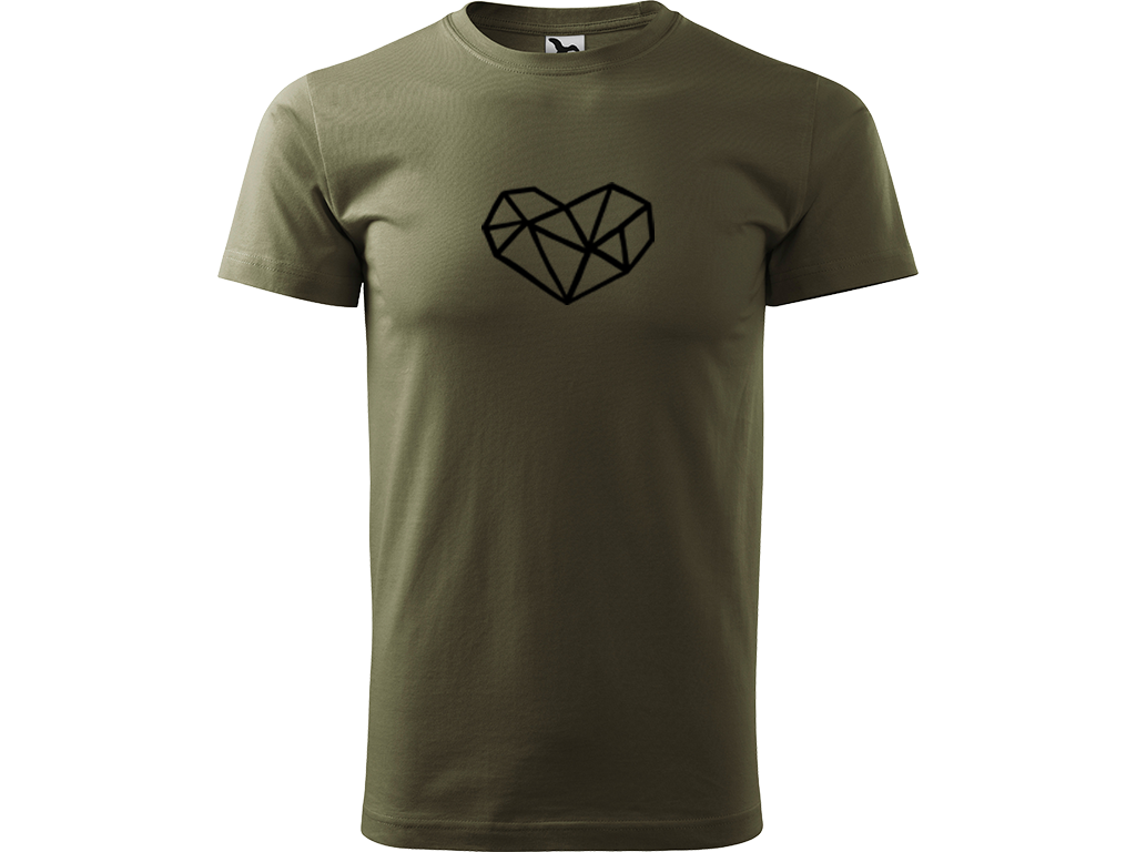 Ručně malované pánské bavlněné tričko - Roztříštěné Srdce Barva trička: ARMY, Velikost trička: M, Barva motivu: ČERNÁ