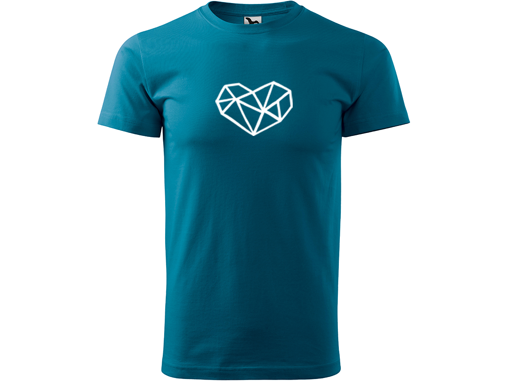 Ručně malované pánské bavlněné tričko - Roztříštěné Srdce Barva trička: PETROLEJOVÁ, Velikost trička: M, Barva motivu: BÍLÁ