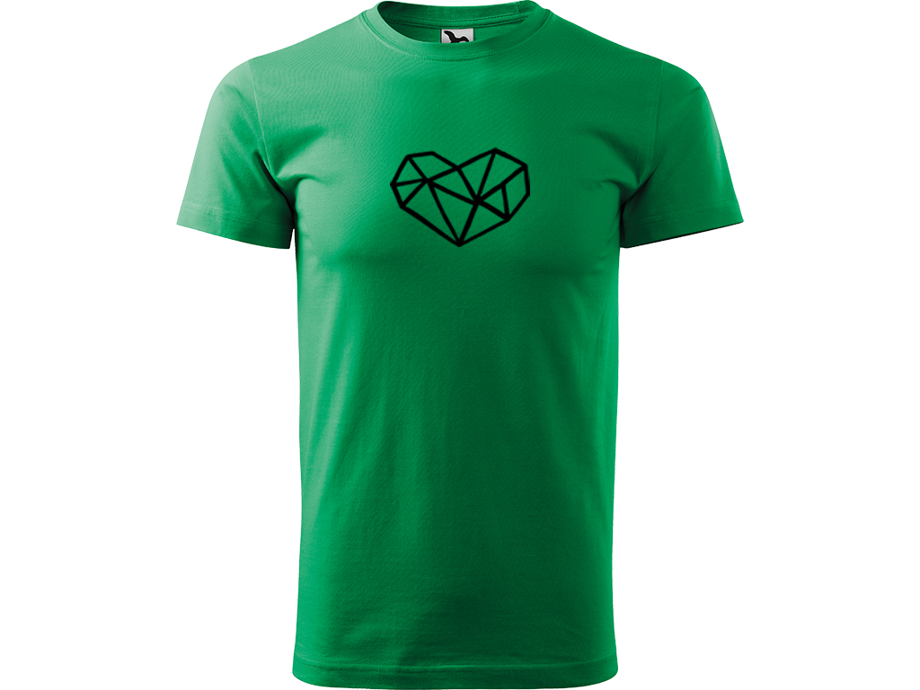 Ručně malované pánské bavlněné tričko - Roztříštěné Srdce Barva trička: STŘEDNĚ ZELENÁ, Velikost trička: XL, Barva motivu: ČERNÁ