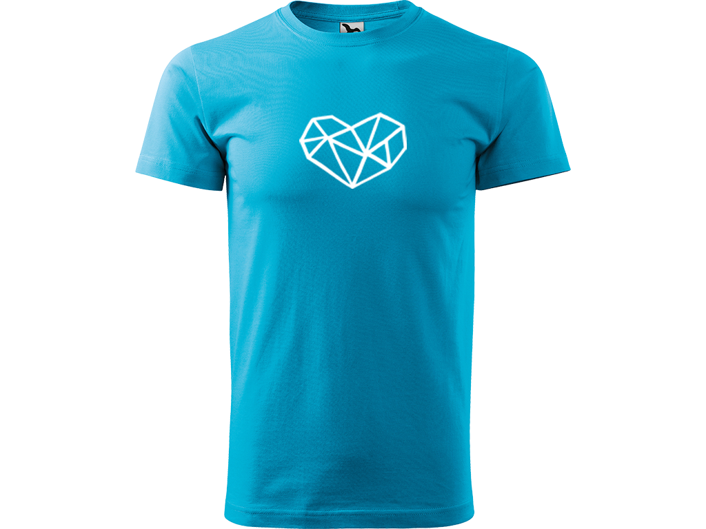 Ručně malované pánské bavlněné tričko - Roztříštěné Srdce Barva trička: TYRKYSOVÁ, Velikost trička: XS, Barva motivu: BÍLÁ