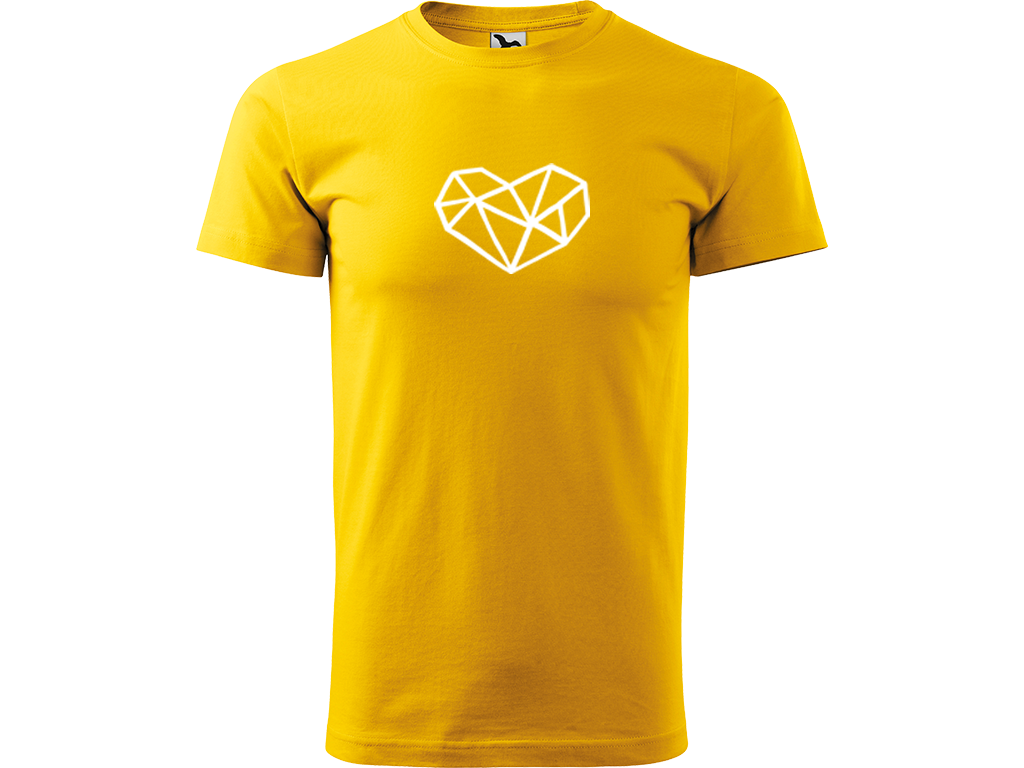 Ručně malované pánské bavlněné tričko - Roztříštěné Srdce Barva trička: ŽLUTÁ, Velikost trička: XL, Barva motivu: BÍLÁ