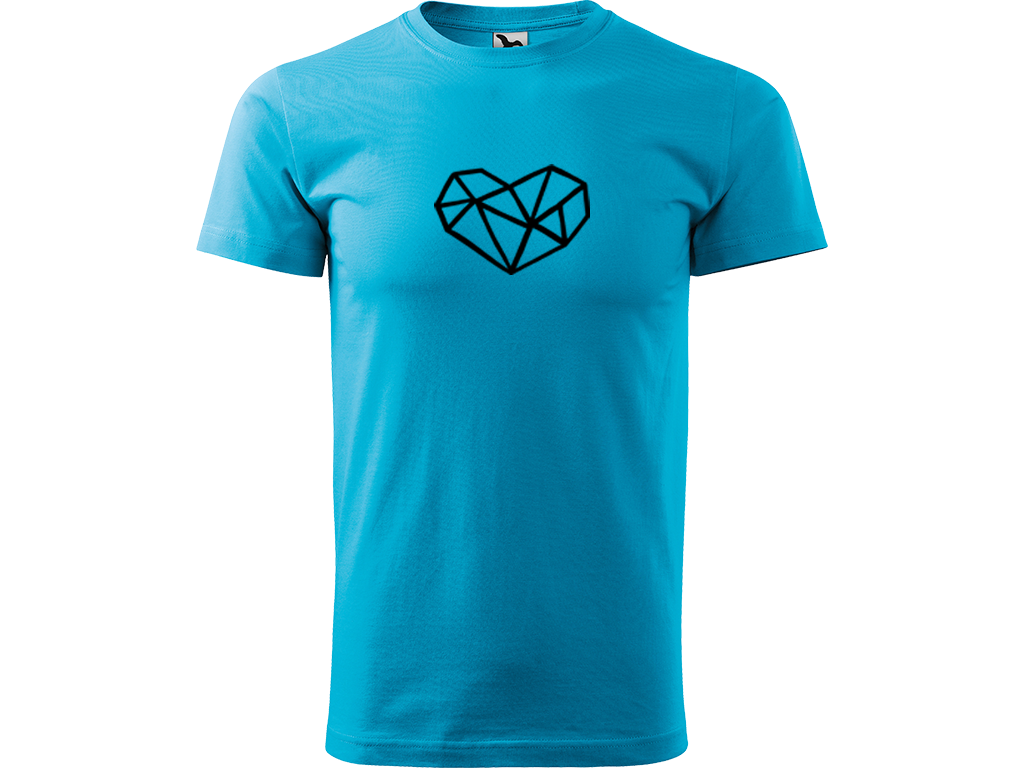 Ručně malované pánské bavlněné tričko - Roztříštěné Srdce Barva trička: TYRKYSOVÁ, Velikost trička: XXL, Barva motivu: ČERNÁ