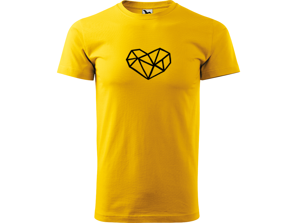 Ručně malované pánské bavlněné tričko - Roztříštěné Srdce Barva trička: ŽLUTÁ, Velikost trička: L, Barva motivu: ČERNÁ