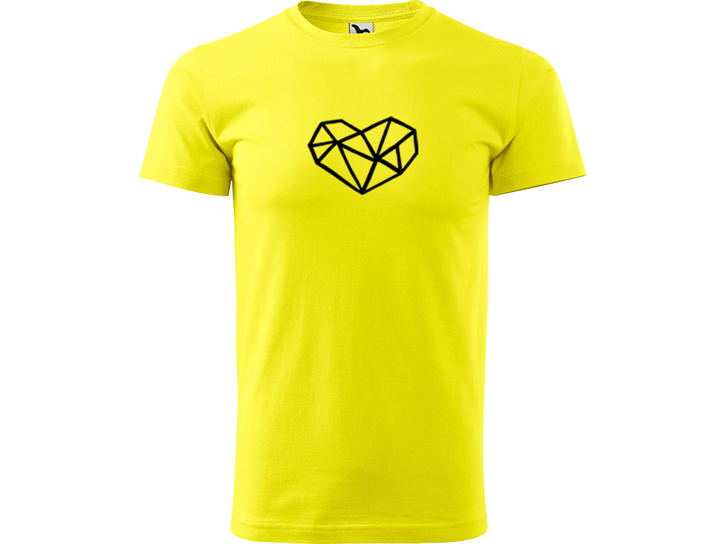 Ručně malované pánské bavlněné tričko - Roztříštěné Srdce Barva trička: CITRONOVÁ, Velikost trička: XXL, Barva motivu: ČERNÁ
