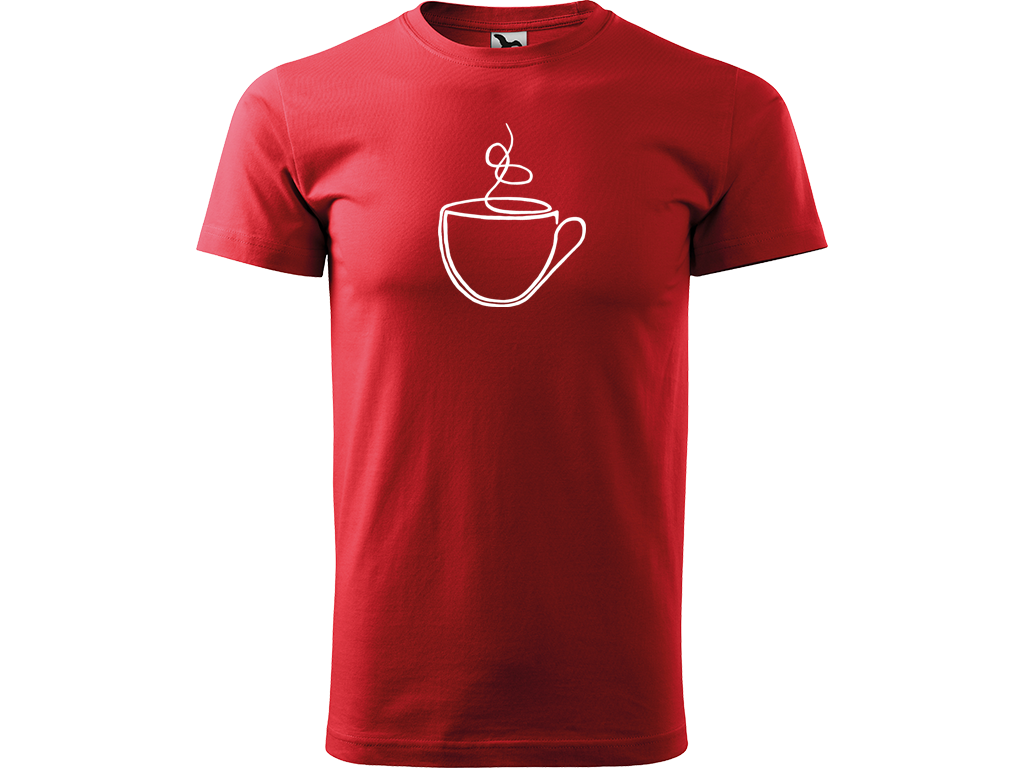 Ručně malované pánské bavlněné tričko - Jednotahový Šálek Barva trička: ČERVENÁ, Velikost trička: M, Barva motivu: BÍLÁ