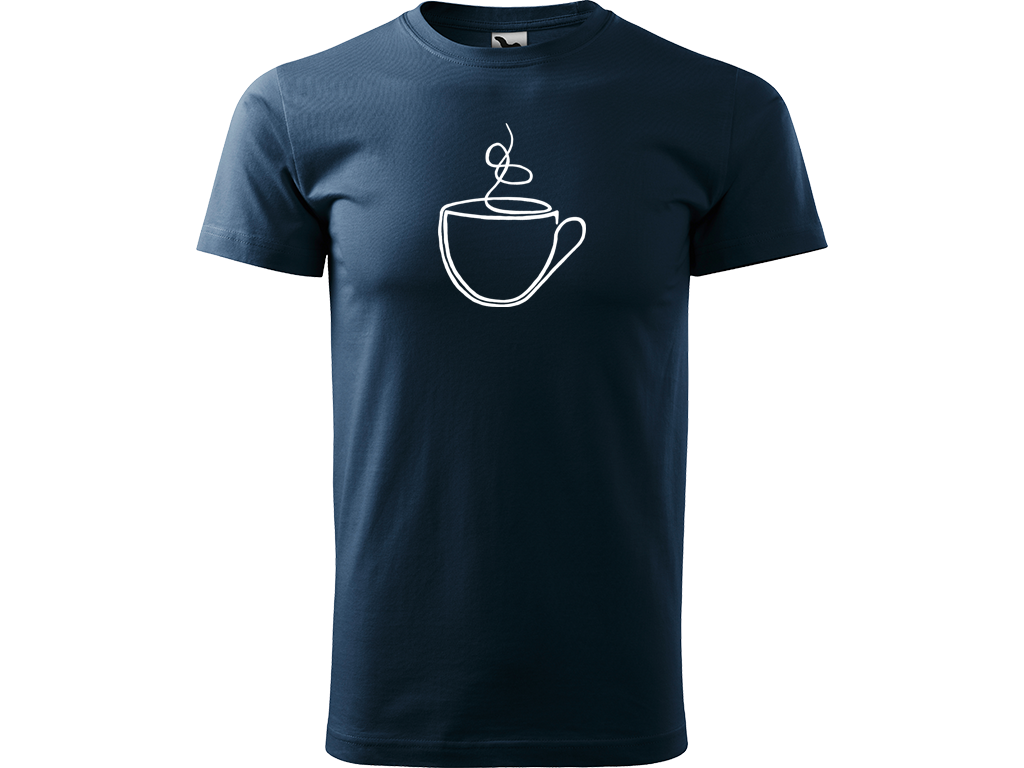 Ručně malované pánské bavlněné tričko - Jednotahový Šálek Barva trička: NÁMOŘNICKÁ MODRÁ, Velikost trička: XL, Barva motivu: BÍLÁ