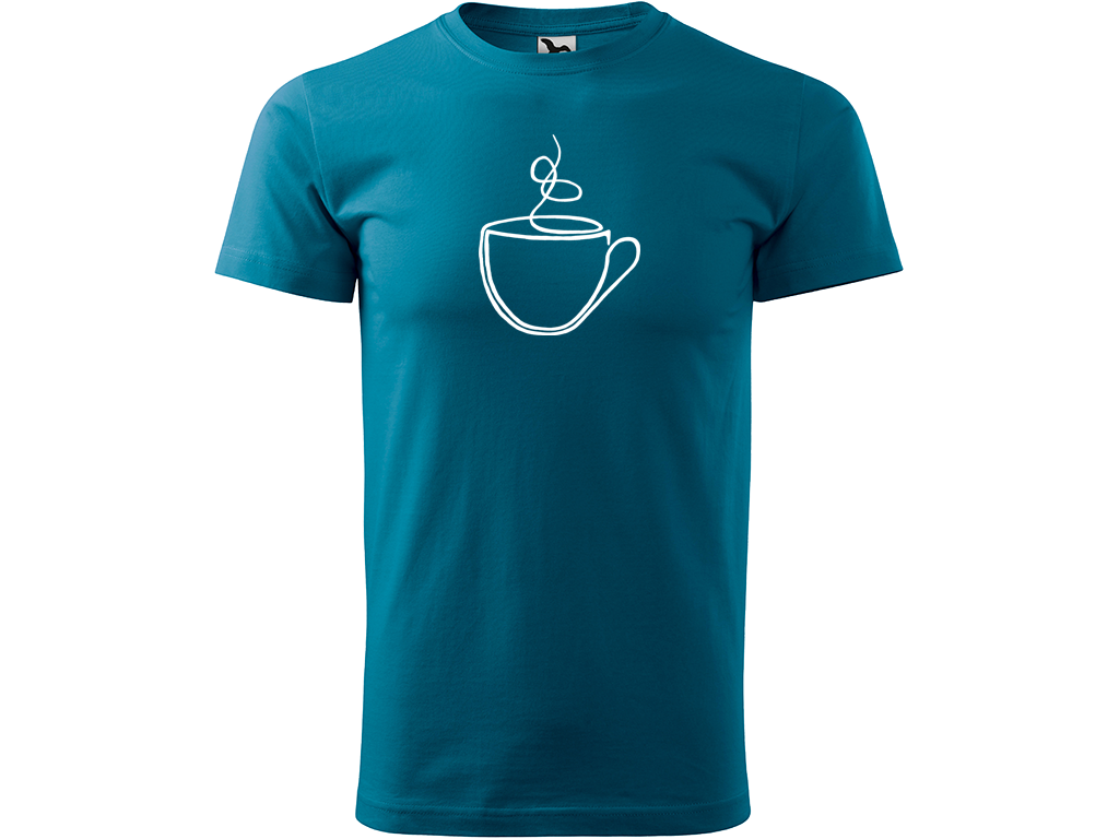 Ručně malované pánské bavlněné tričko - Jednotahový Šálek Barva trička: PETROLEJOVÁ, Velikost trička: XS, Barva motivu: BÍLÁ
