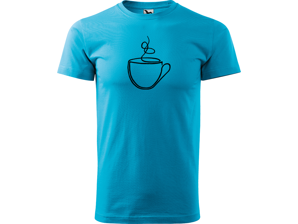 Ručně malované pánské bavlněné tričko - Jednotahový Šálek Barva trička: TYRKYSOVÁ, Velikost trička: L, Barva motivu: ČERNÁ