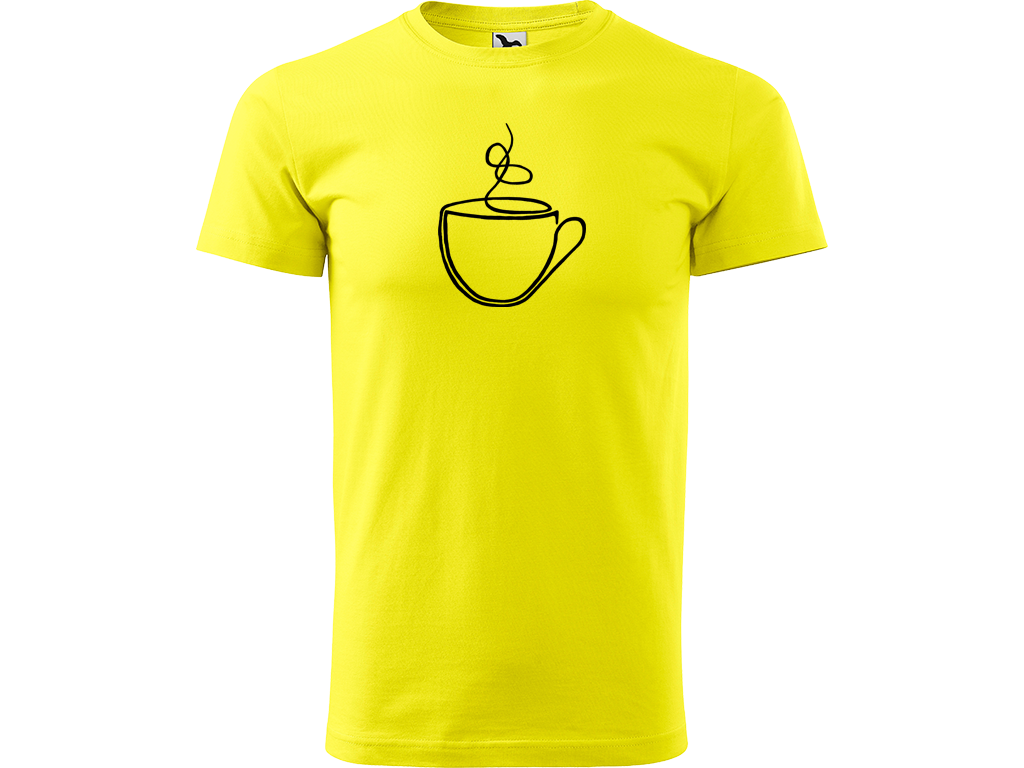 Ručně malované pánské bavlněné tričko - Jednotahový Šálek Barva trička: CITRONOVÁ, Velikost trička: S, Barva motivu: ČERNÁ