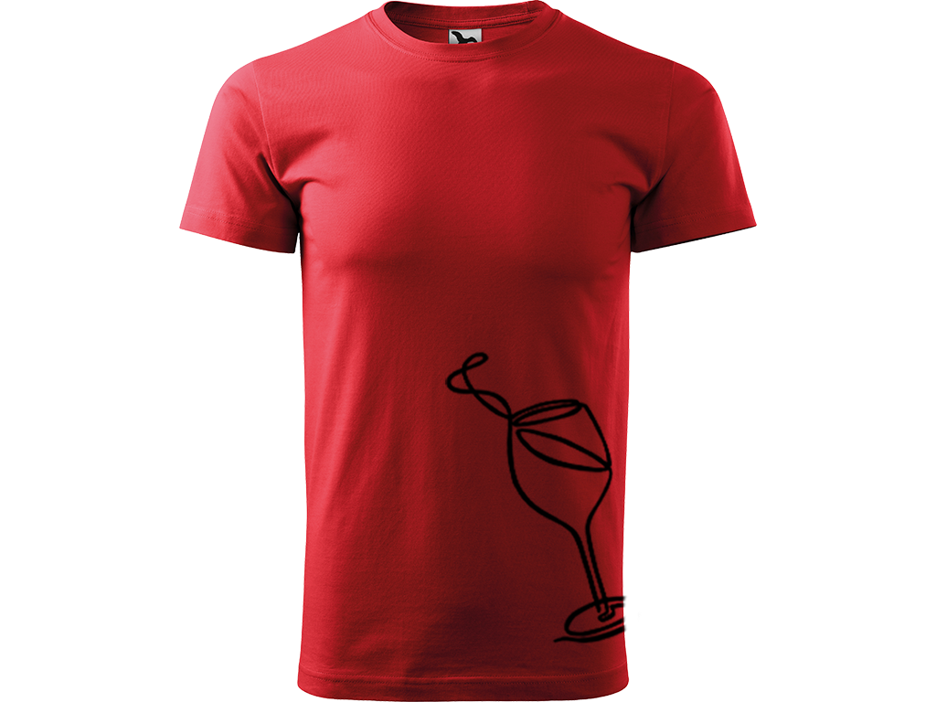 Ručně malované pánské bavlněné tričko - Jednotahová Sklenička vína Barva trička: ČERVENÁ, Velikost trička: L, Barva motivu: ČERNÁ