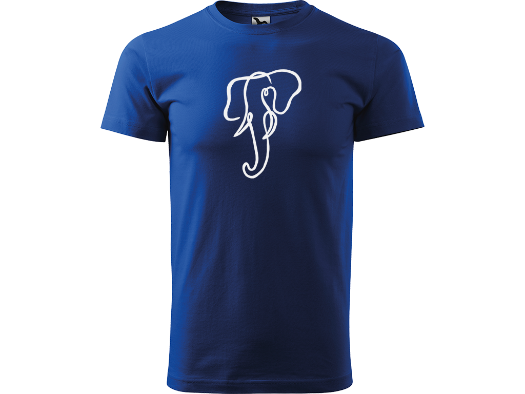 Ručně malované pánské bavlněné tričko - Jednotahový Slon Barva trička: MODRÁ, Velikost trička: S, Barva motivu: BÍLÁ