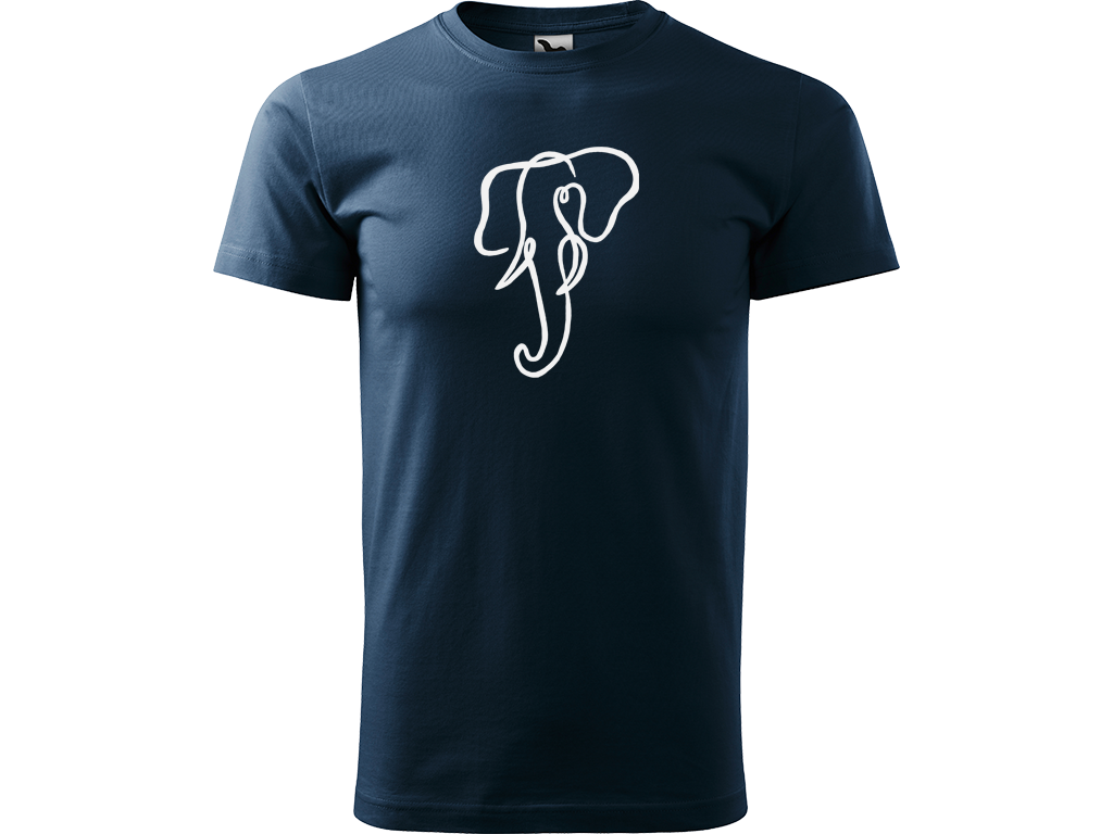 Ručně malované pánské bavlněné tričko - Jednotahový Slon Barva trička: NÁMOŘNICKÁ MODRÁ, Velikost trička: L, Barva motivu: BÍLÁ