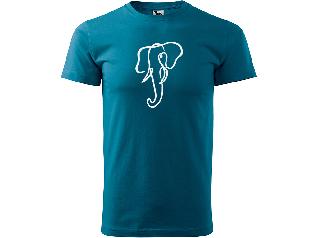 Ručně malované pánské bavlněné tričko - Jednotahový Slon Barva trička: PETROLEJOVÁ, Velikost trička: XS, Barva motivu: BÍLÁ