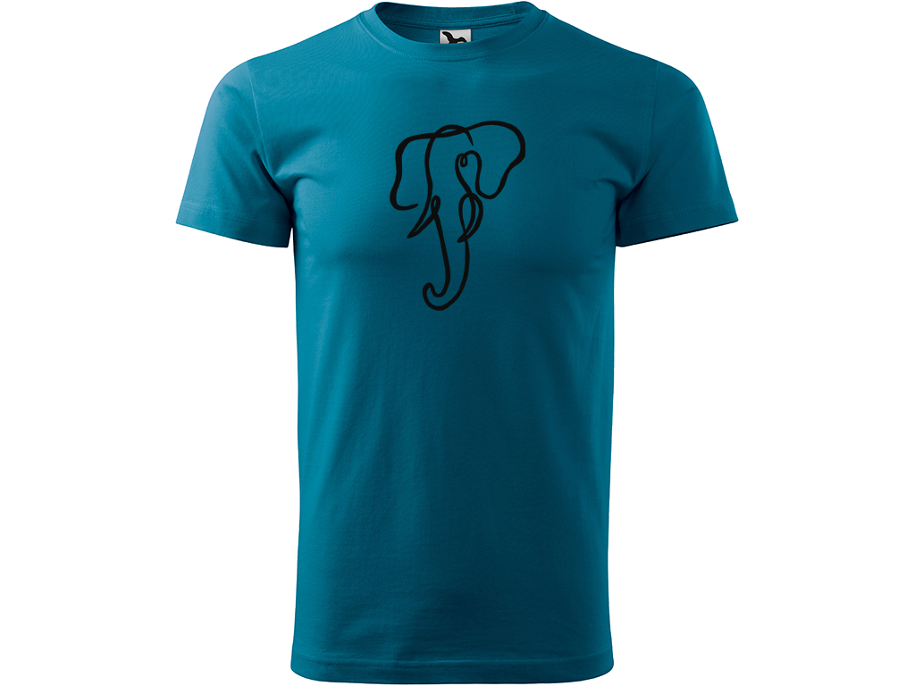Ručně malované pánské bavlněné tričko - Jednotahový Slon Barva trička: PETROLEJOVÁ, Velikost trička: XL, Barva motivu: ČERNÁ