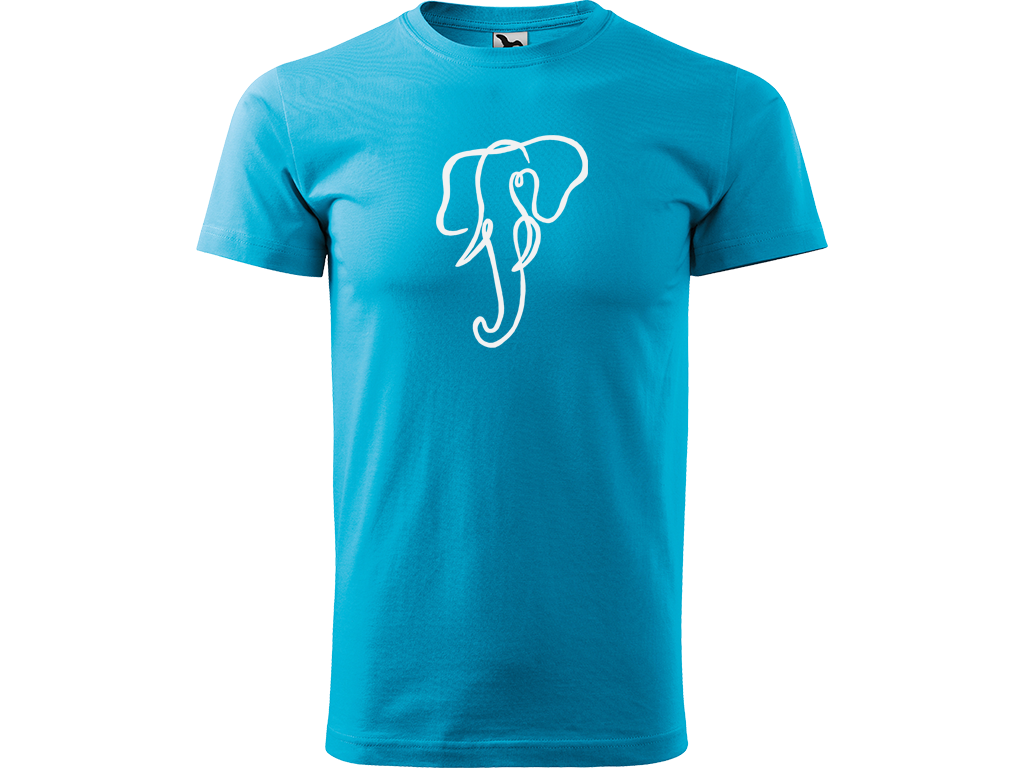 Ručně malované pánské bavlněné tričko - Jednotahový Slon Barva trička: TYRKYSOVÁ, Velikost trička: XL, Barva motivu: BÍLÁ