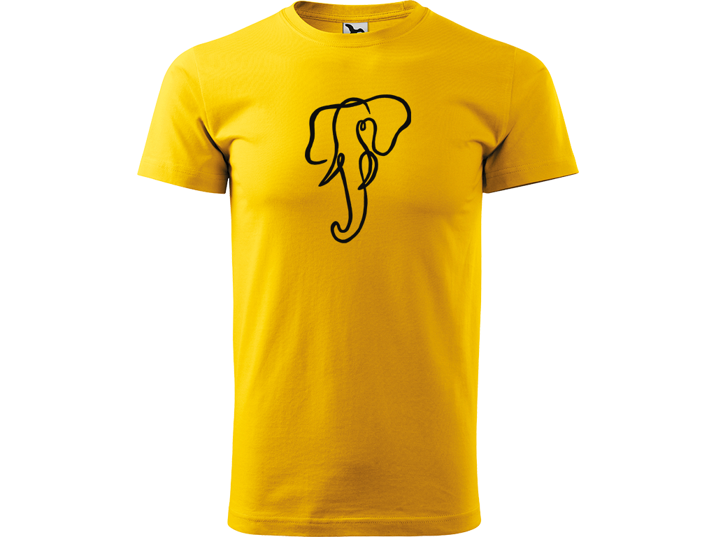 Ručně malované pánské bavlněné tričko - Jednotahový Slon Barva trička: ŽLUTÁ, Velikost trička: XL, Barva motivu: ČERNÁ