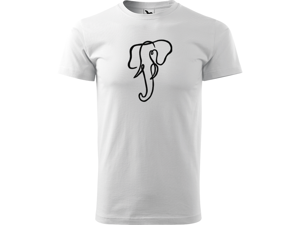 Ručně malované pánské bavlněné tričko - Jednotahový Slon Barva trička: BÍLÁ, Velikost trička: XL, Barva motivu: ČERNÁ