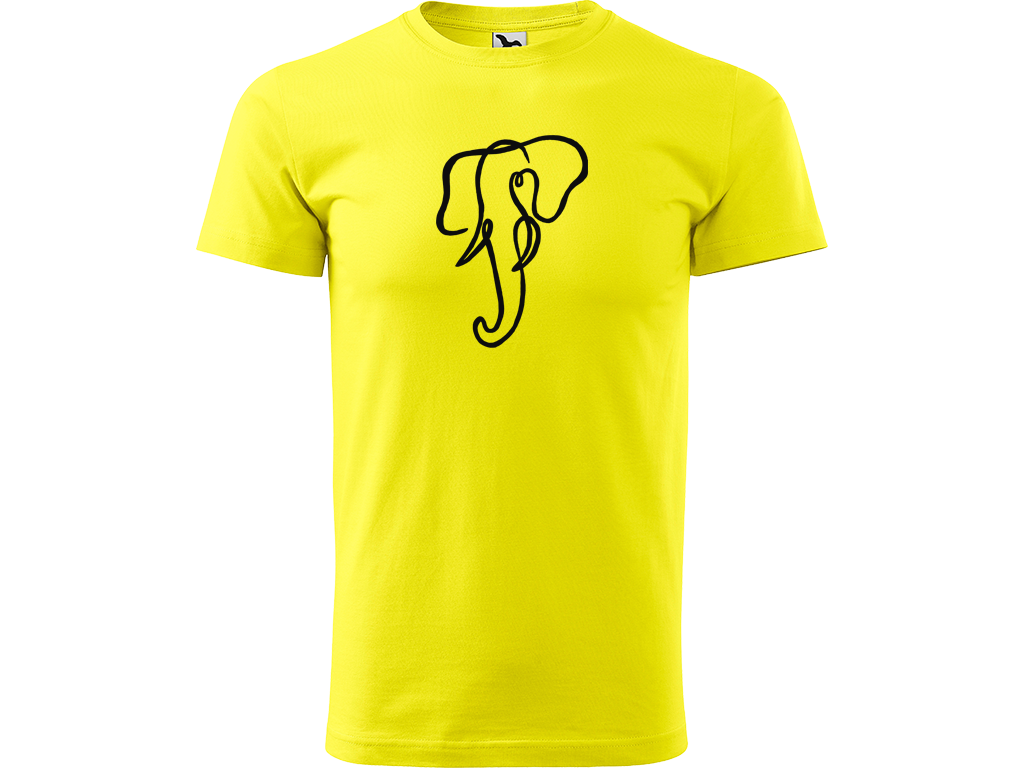 Ručně malované pánské bavlněné tričko - Jednotahový Slon Barva trička: CITRONOVÁ, Velikost trička: XL, Barva motivu: ČERNÁ