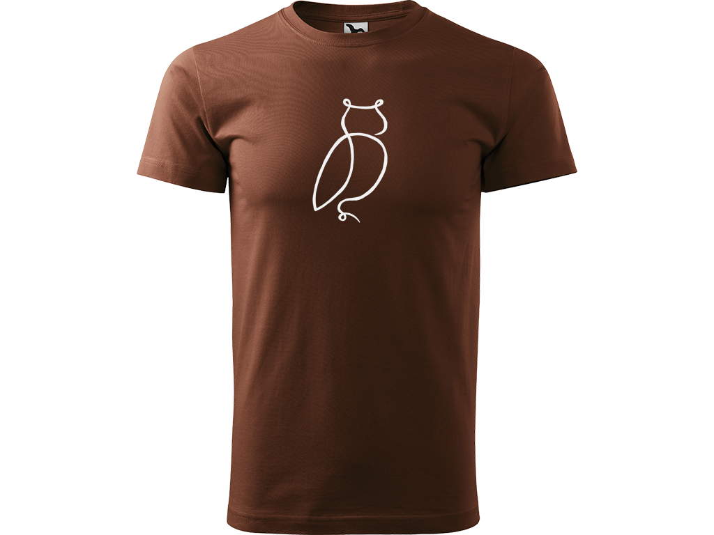 Ručně malované pánské bavlněné tričko - Jednotahová Sova Barva trička: ČOKOLÁDOVÁ, Velikost trička: XXL, Barva motivu: BÍLÁ