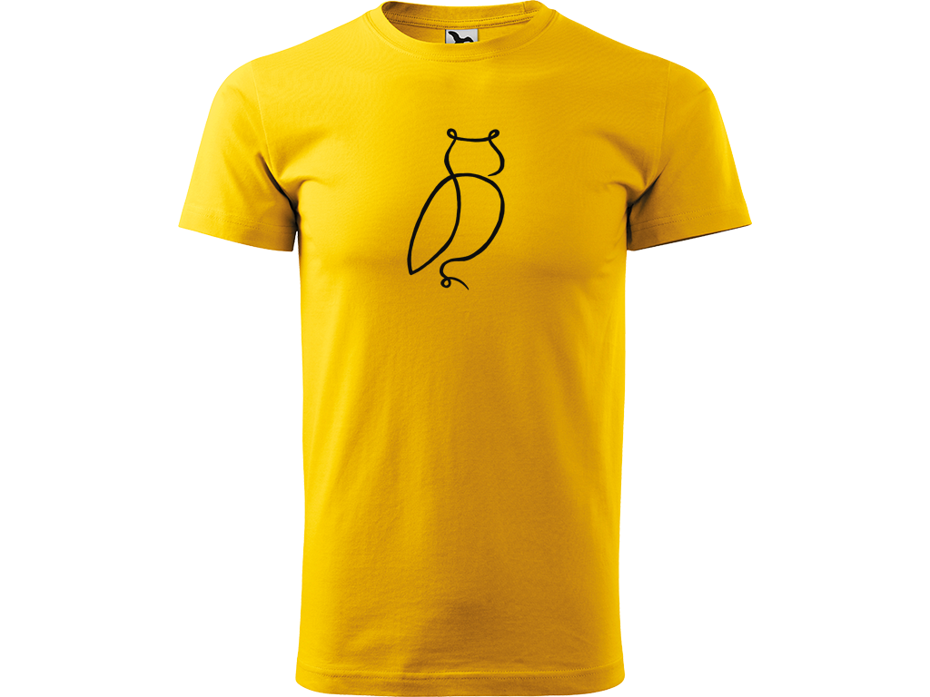 Ručně malované pánské bavlněné tričko - Jednotahová Sova Barva trička: ŽLUTÁ, Velikost trička: XS, Barva motivu: ČERNÁ