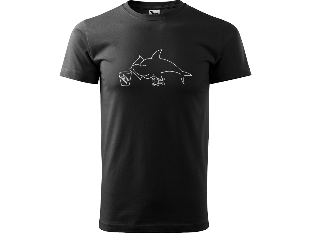Ručně malované pánské bavlněné tričko - Spící Žralok Barva trička: ČERNÁ, Velikost trička: XS, Barva motivu: BÍLÁ