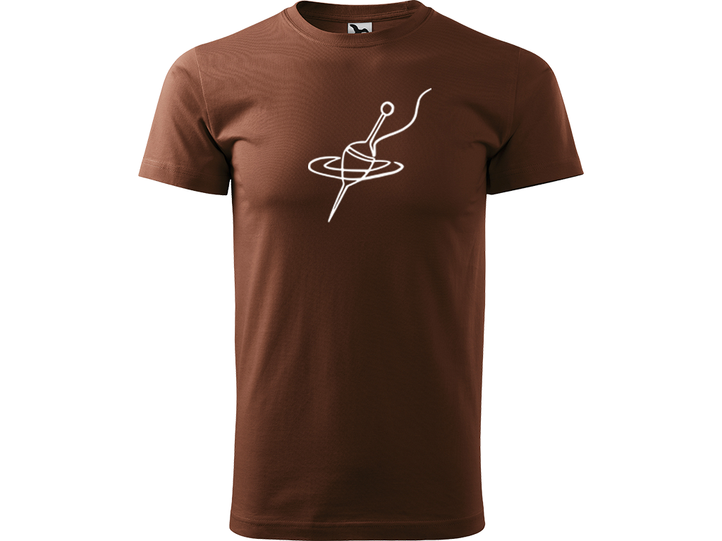 Ručně malované pánské bavlněné tričko - Jednotahový Splávek Barva trička: ČOKOLÁDOVÁ, Velikost trička: XS, Barva motivu: BÍLÁ