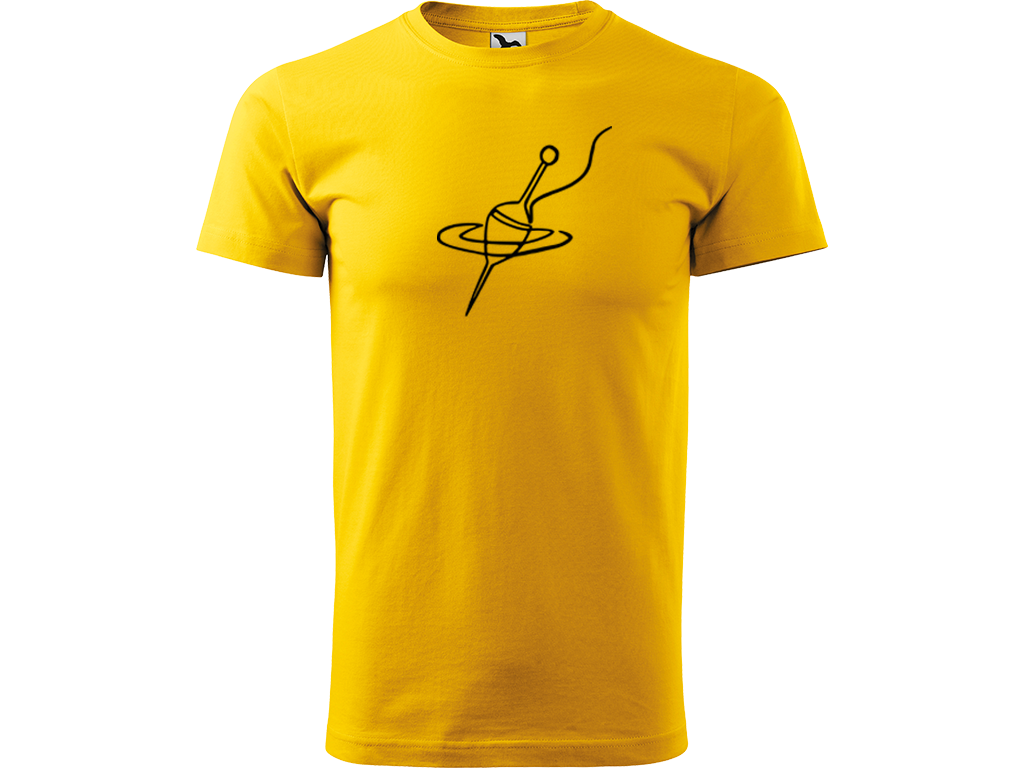 Ručně malované pánské bavlněné tričko - Jednotahový Splávek Barva trička: ŽLUTÁ, Velikost trička: M, Barva motivu: ČERNÁ